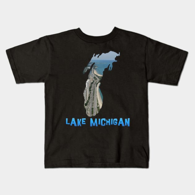 Lake Michigan Outline with Chicago, Illinois Kids T-Shirt by gorff